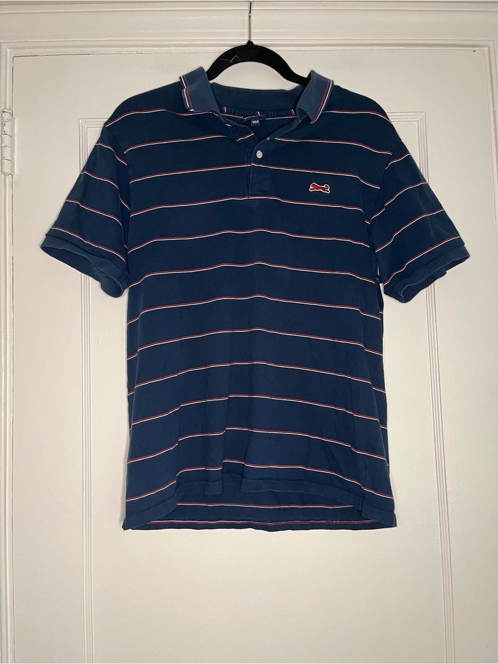 Vintage Le Tigre Men’s Large Navy Striped Polo Shirt Retro 80s 90s